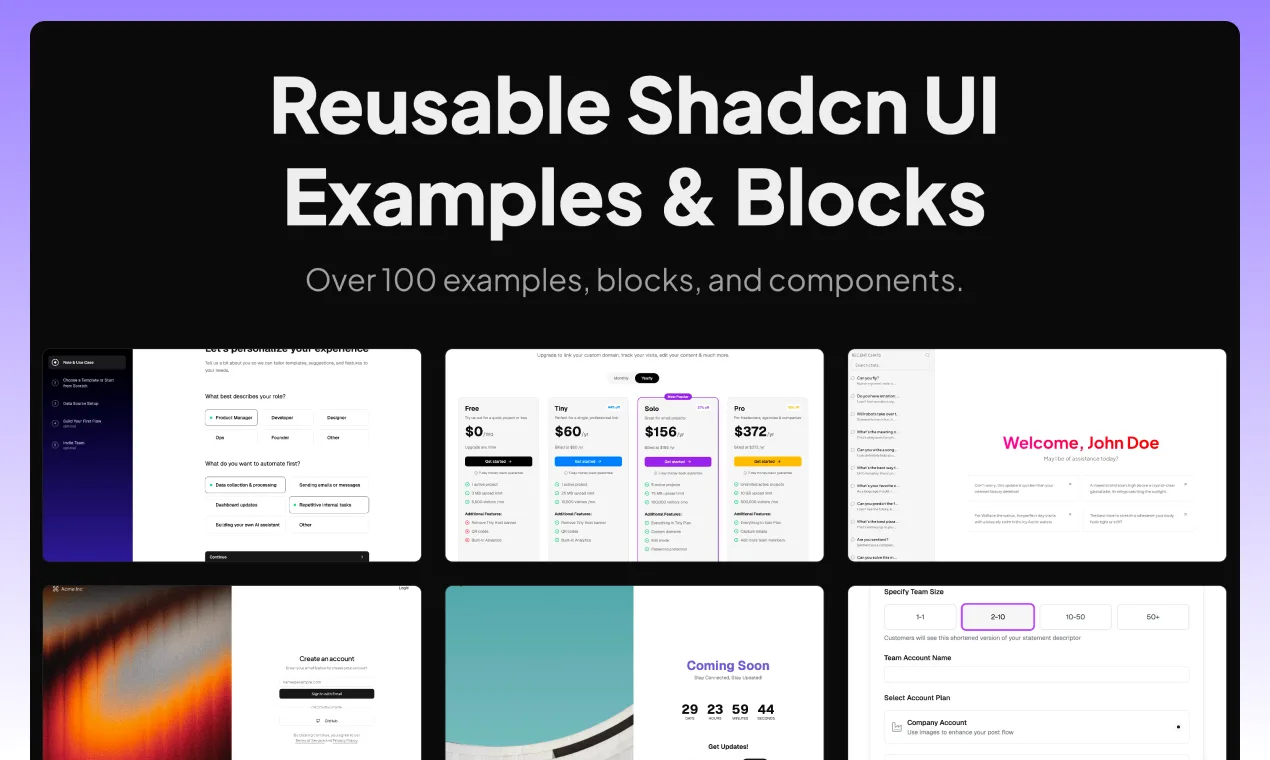 Shadcn Examples | FridayHunt